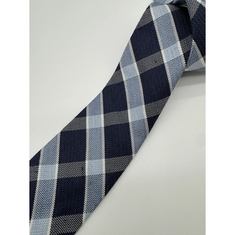 Tommy Hilfiger Linen Plaid Tie Blue Navy‎ White Check Classic Mens Necktie NWT